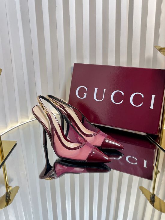 Gucci Pointed Toe Mesh Chunky Heel Dress Pumps