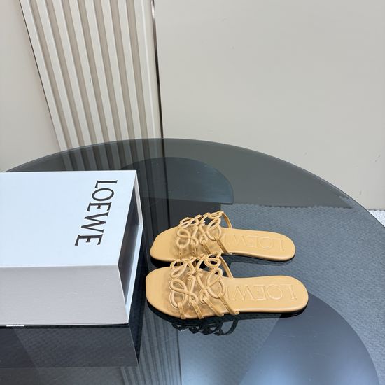 Loewe Breathable Hollow-out Leather Slides Comfortable Casual Slippers