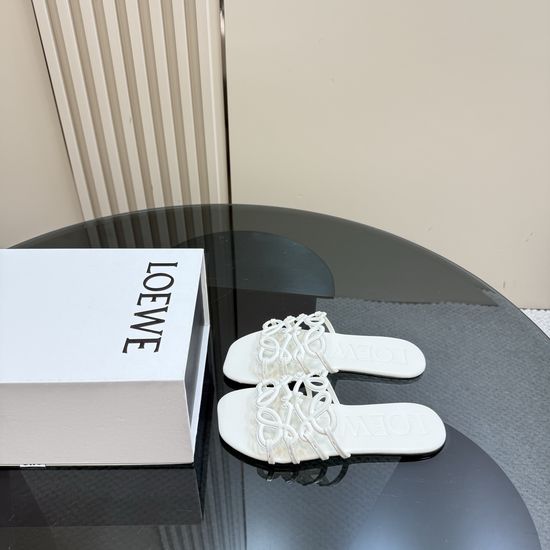 Loewe Breathable Hollow-out Leather Slides Comfortable Casual Slippers