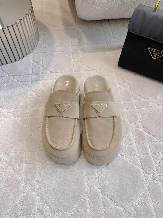 Prada Cute Thick Sole Half Slippers with Classic Triangle Logo