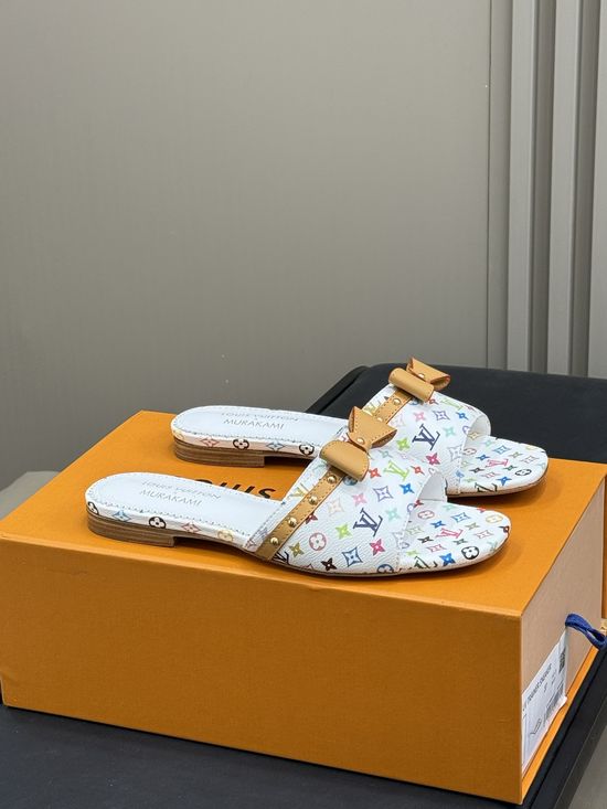 Louis Vuitton Bow Decor Flat Slippers With Leather Lining And Rivets