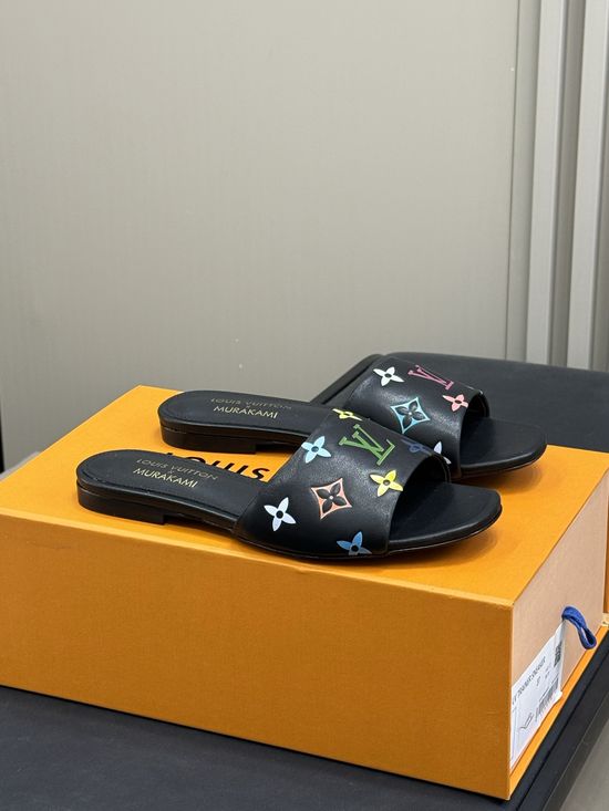 Louis Vuitton Bow Decor Flat Slippers With Leather Lining And Rivets
