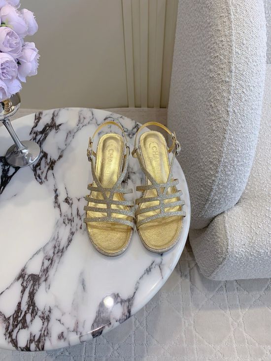 Chanel Thin Strap Block Heel Open Toe Dress Sandals