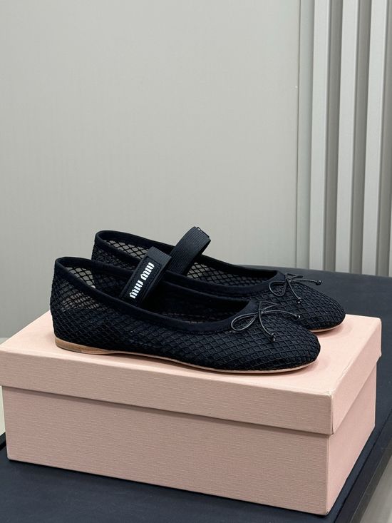 Miu Miu Mesh Upper Ballet Flats With Premium Imported Leather Sole