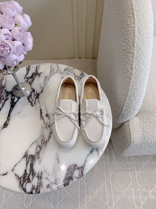 Christian Dior Bow Decor Suede Loafers with Non-slip Durable Sole