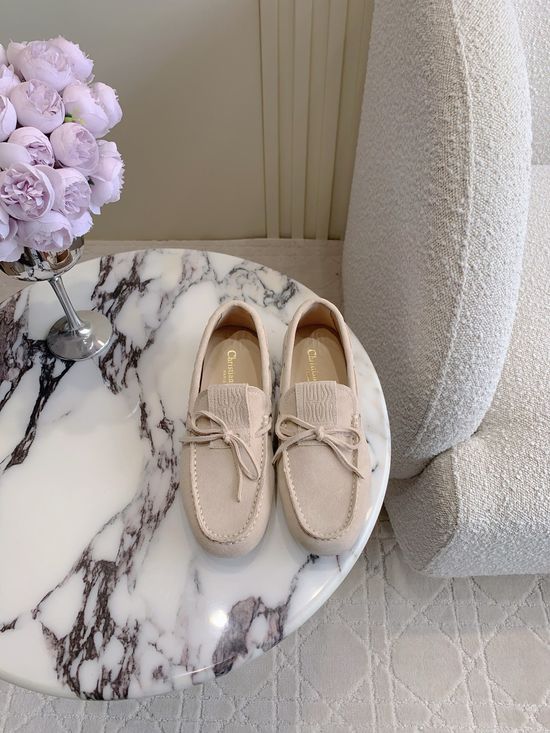 Christian Dior Bow Decor Suede Loafers with Non-slip Durable Sole
