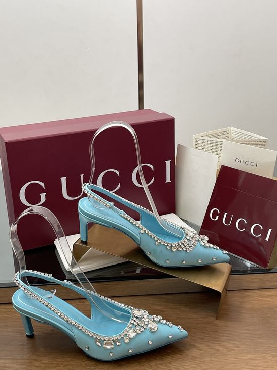 Gucci Satin Pointed Toe Rhinestone Stiletto Heel Wedding Shoes