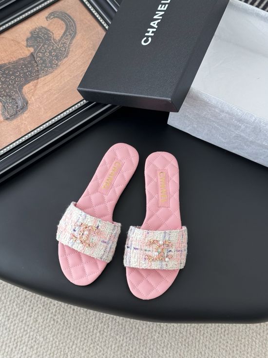 Chanel Quilted Texture Non-slip Genuine Leather Sole Slides