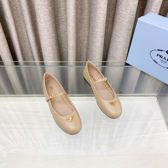 Prada Soft Sheepskin Round Toe Buckle Decor Flat Mary Janes