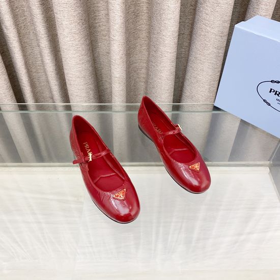 Prada Soft Sheepskin Round Toe Buckle Decor Flat Mary Janes