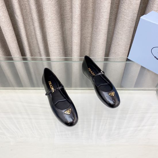 Prada Soft Sheepskin Round Toe Buckle Decor Flat Mary Janes
