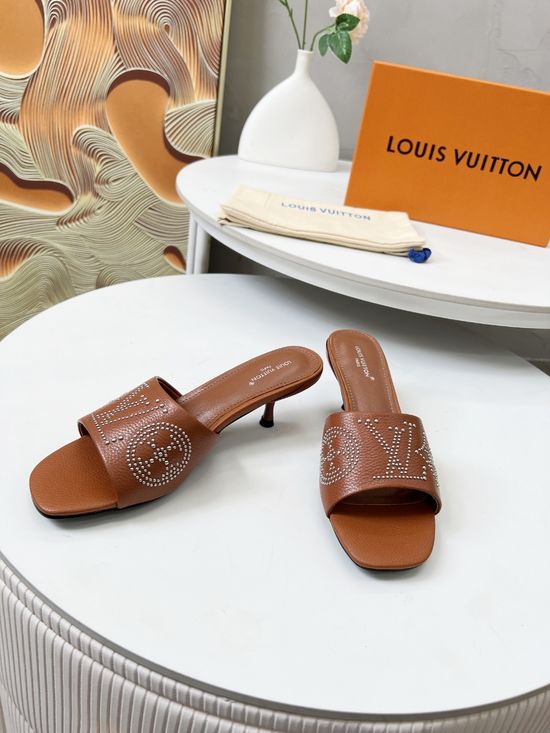 Louis Vuitton Elevated Heel Slippers with Leather Sole