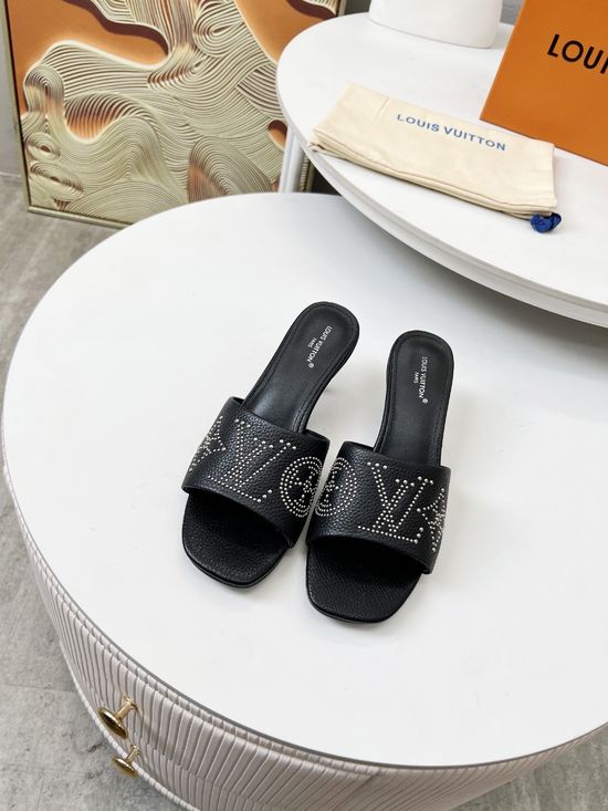 Louis Vuitton Elevated Heel Slippers with Leather Sole