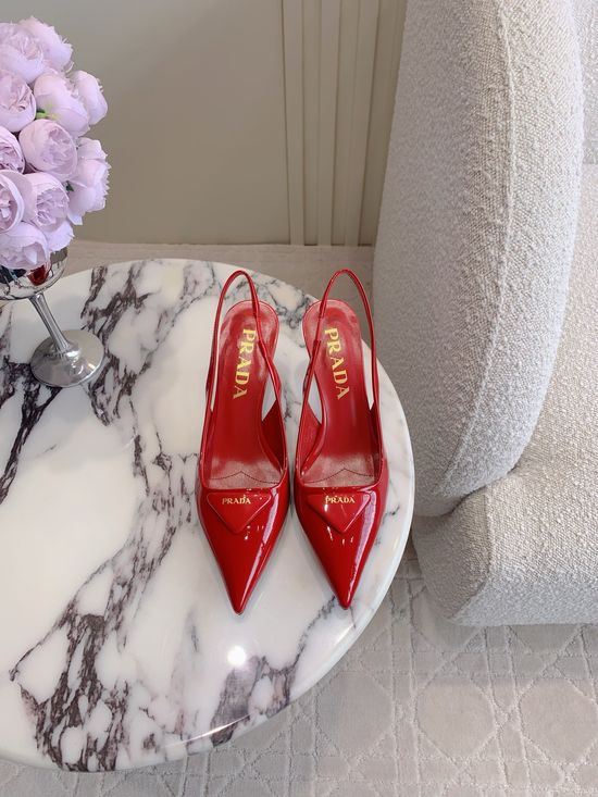 Prada Patent Leather Pointed Toe Slingback Pumps Elegant Durable