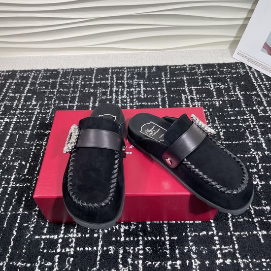 Roger Viver Rhinestone Buckle Slip On Casual Clog Mules