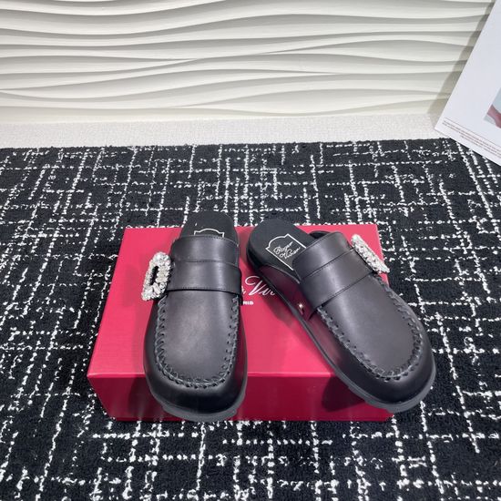 Roger Viver Rhinestone Buckle Slip On Casual Clog Mules
