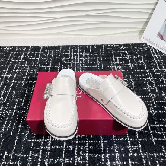 Roger Viver Rhinestone Buckle Slip On Casual Clog Mules