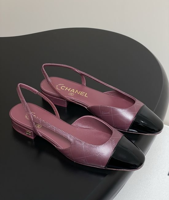 Chanel Epoxy Leather Slingback Sandals Square Toe Elegant Casual Shoes