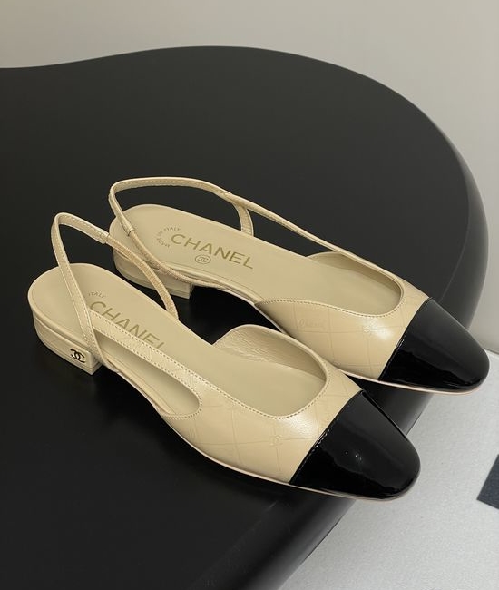 Chanel Epoxy Leather Slingback Sandals Square Toe Elegant Casual Shoes
