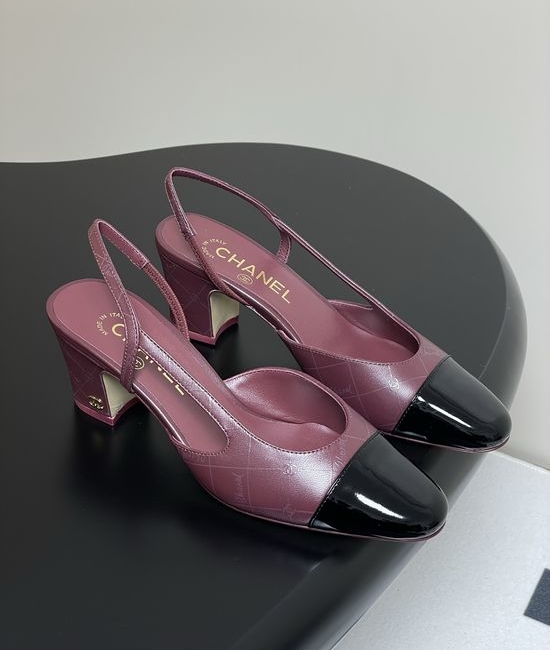 Chanel Epoxy Leather Slingback Sandals Square Toe Elegant Casual Shoes