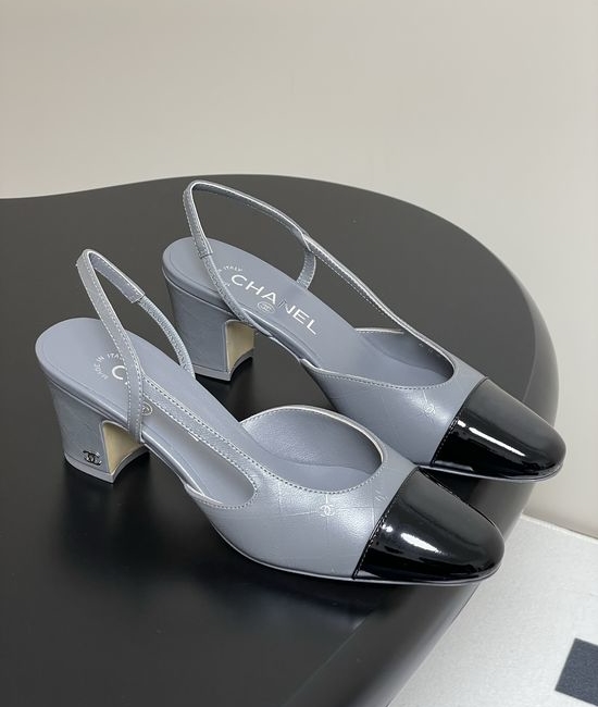 Chanel Epoxy Leather Slingback Sandals Square Toe Elegant Casual Shoes
