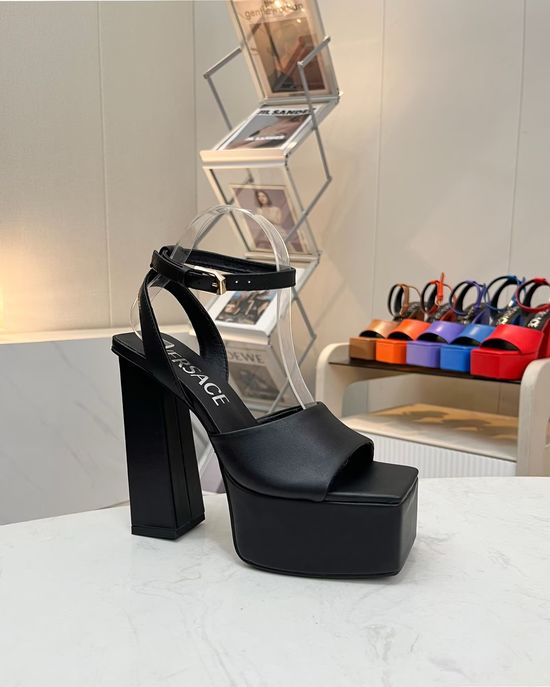 Versace Cowhide Super High Heel Shoes Sheepskin Lining Rubber Sole