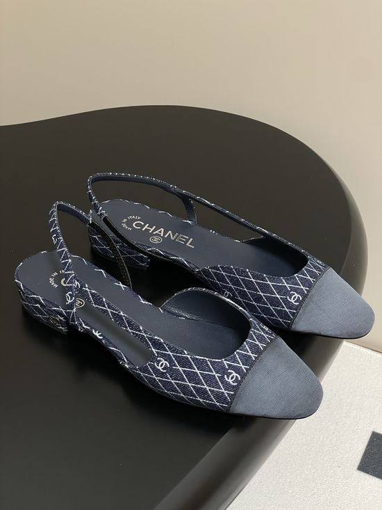 Chanel Denim Slingback Sandals Classic Two Tone Leather Sole