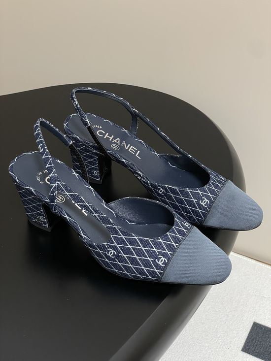 Chanel Denim Slingback Sandals Classic Two Tone Leather Sole