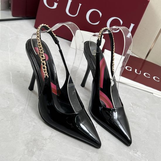 Gucci Patent Leather Chain High Heel Sandals Classic Footwear