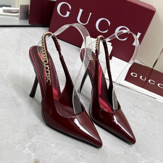 Gucci Patent Leather Chain High Heel Sandals Classic Footwear