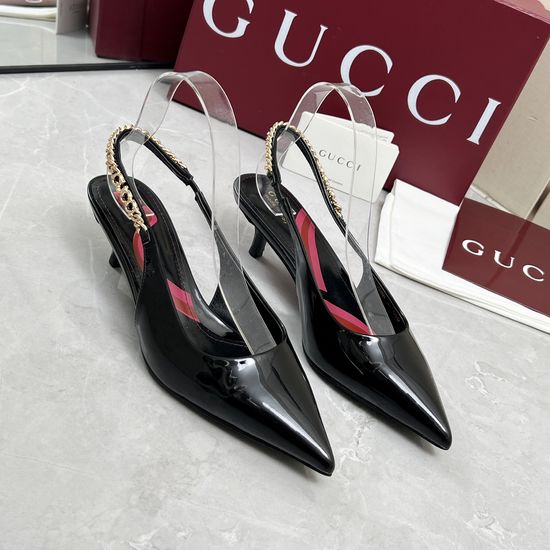 Gucci Patent Leather Chain High Heel Sandals Classic Footwear
