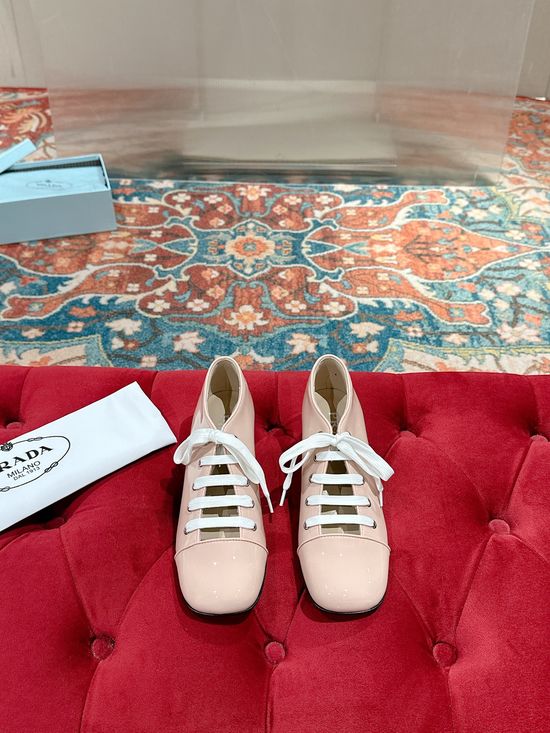 Prada Lace-up Hollow Mary Jane Block Heels With Vintage Design