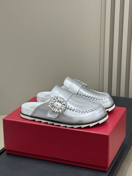 Roger Viver Rhinestone Buckle Comfortable Casual Slip On Slippers