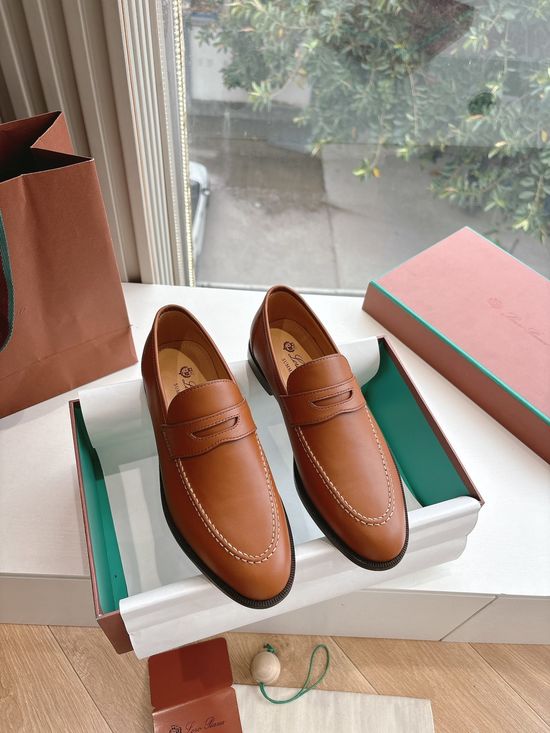 Loro Piana Genuine Leather Casual Loafers Soft Sole Non Slip