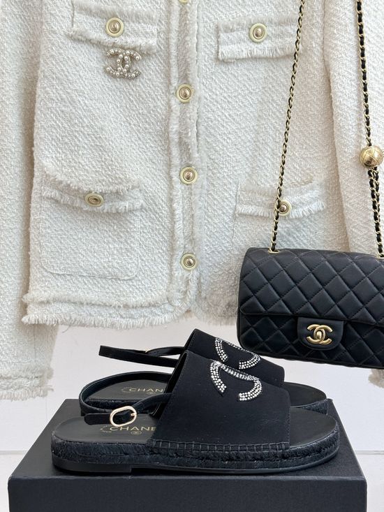 Chanel Rhinestone Decor Espadrille Sandals With Premium Soft Lining