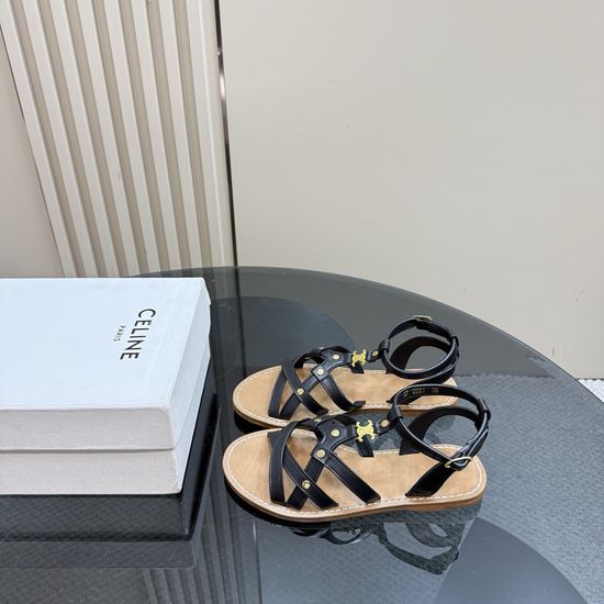 Celine Woven Leather Flat Slip-on Sandals With Classic Design
