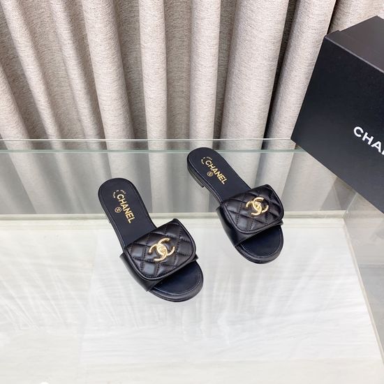 Chanel Velvet and Leather Slide Sandals with Logo Accent