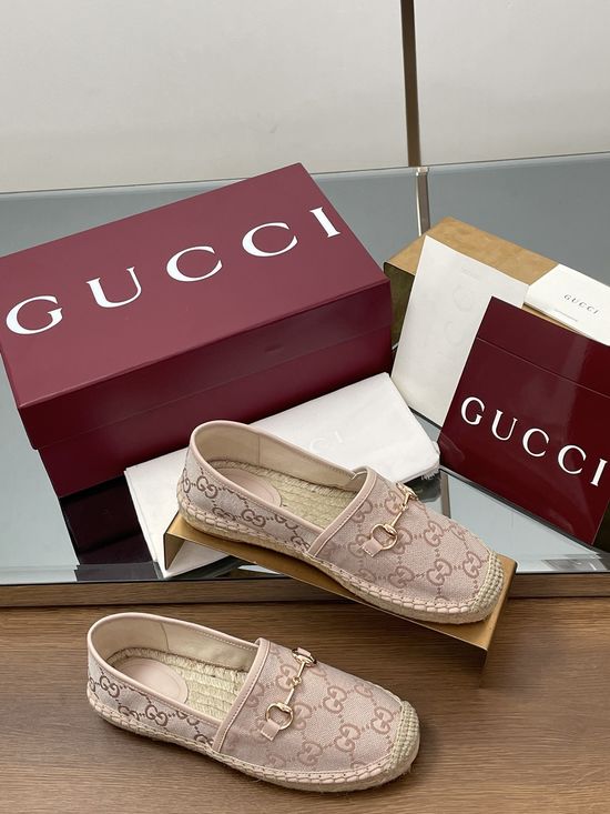 Gucci Embroidered Canvas Espadrille Flats with Metal Accent