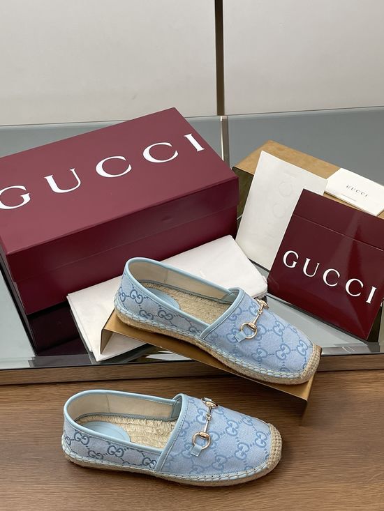 Gucci Embroidered Canvas Espadrille Flats with Metal Accent