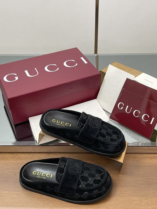 Gucci Embossed Suede Platform Mules Comfortable Non-slip Casual Shoes