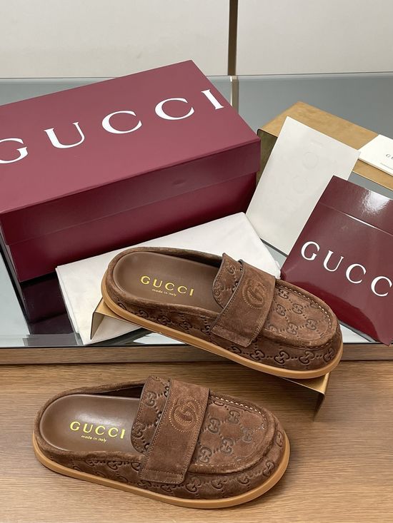 Gucci Embossed Suede Platform Mules Comfortable Non-slip Casual Shoes