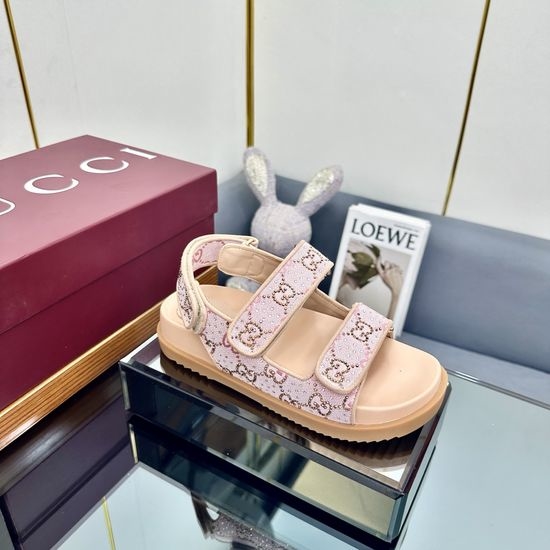 Gucci Classic Printed Canvas Two Strap Flat Beach Sandals
