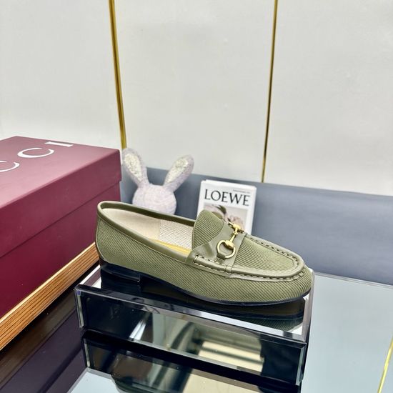 Gucci Premium Corduroy Leather Horsebit Casual Loafer Shoes