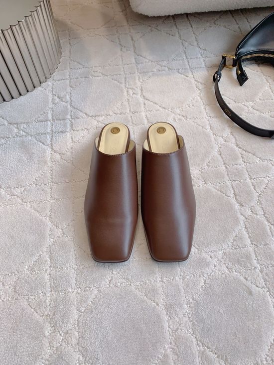 Loro Piana Square Toe Slip On Mules Premium Leather Upper Comfortable Sole