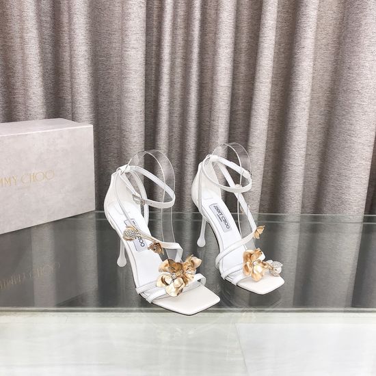 Jimmy Choo Satin Floral Crystal Decor High Heel Party Sandals