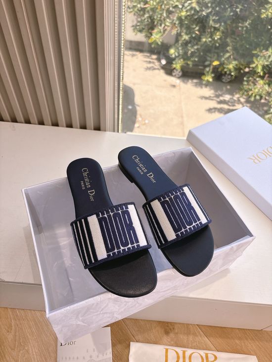 Christian Dior Embroidered Slip On Slippers Comfortable Casual Daily Footwear