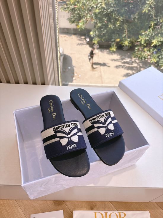Christian Dior Embroidered Slip On Slippers Comfortable Casual Daily Footwear