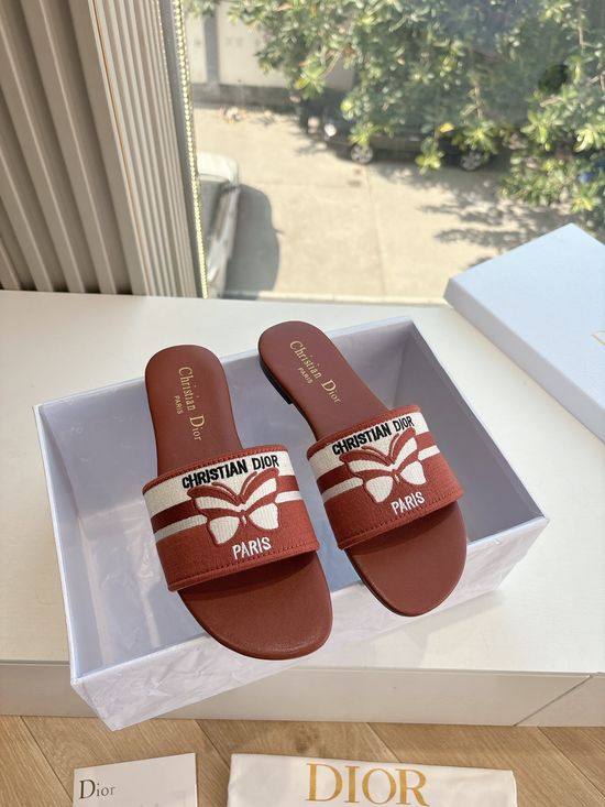 Christian Dior Embroidered Slip On Slippers Comfortable Casual Daily Footwear