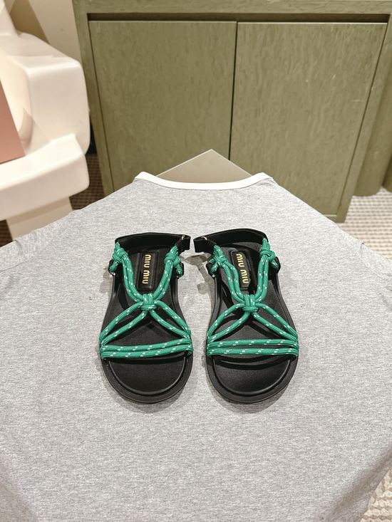 Miu Miu Stylish Woven Strap Open Toe Flat Sandals