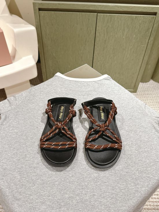 Miu Miu Stylish Woven Strap Open Toe Flat Sandals